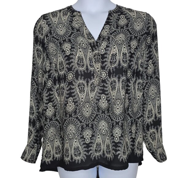Rose & Olive Tops - Rose + Olive Womens Top Shirt Large Blouse Paisley Black Cream Boho Long Sleeves